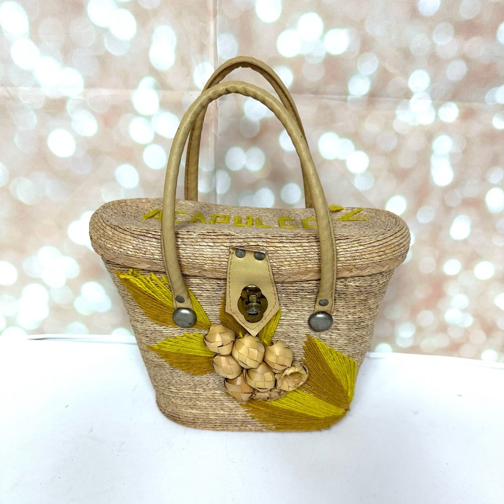 1960s Straw Box Purse with Grapes Design